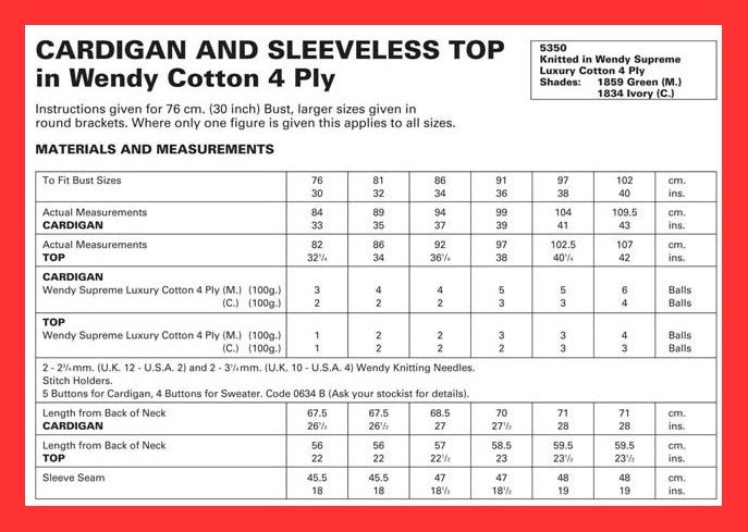 Wendy 4ply Cotton 5350 (digital pattern) | The Wool Shop Knitting Yarn/Wool